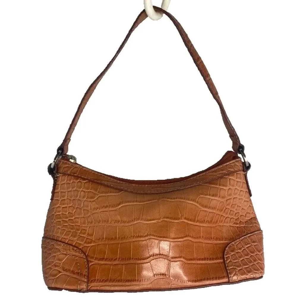Tommy Hilfiger Faux Vegan Alligator Leather Orange Purse Bag Zipper Close Small